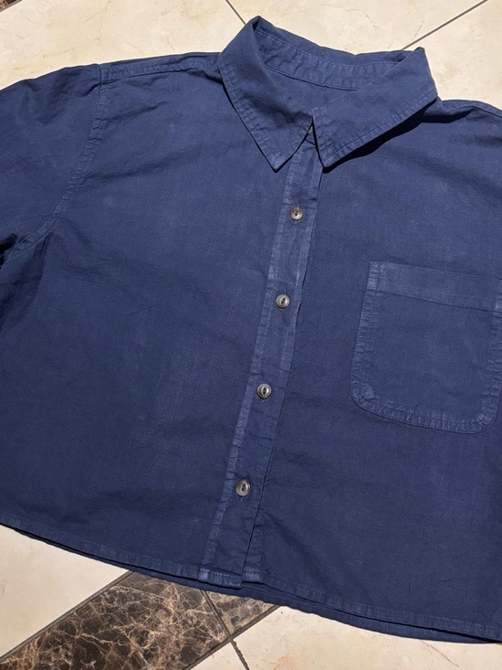 Universal Thread Tops - Universal Thread Women’s Crop Dark Navy Button-Front Shirt